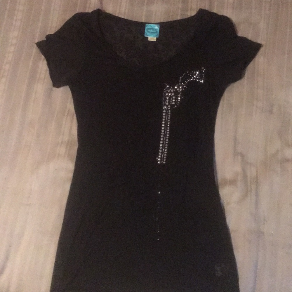 Black see through tee, cowgirl bling